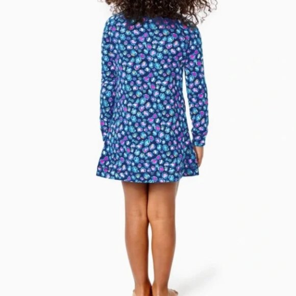 Lilly Pulitzer girls mini beachcomber dress Seabreeze blue low tide navy spotted - Picture 2 of 12